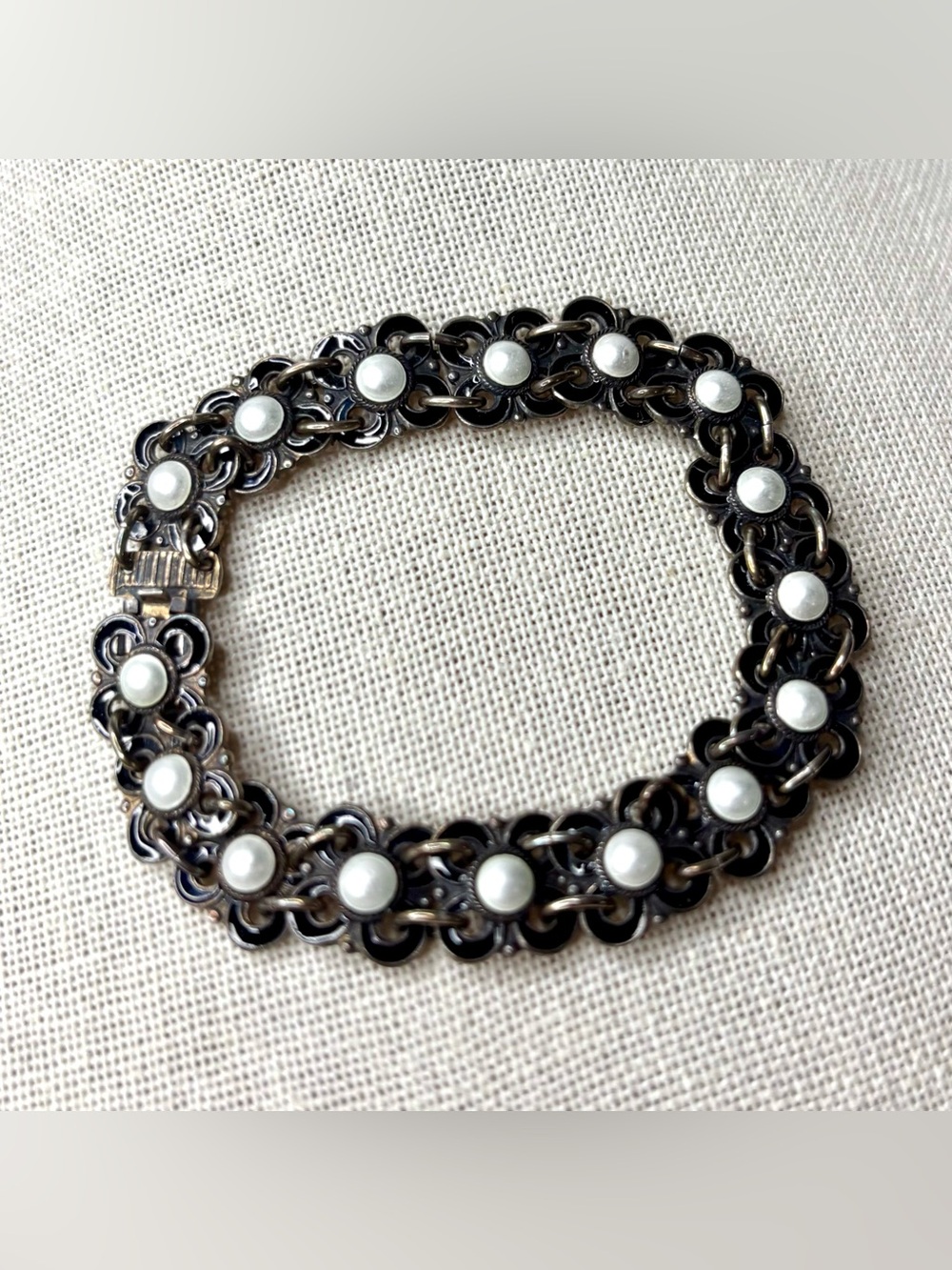 Vintage David Anderson Norway Daisies Bracelet Enamel and Sterling